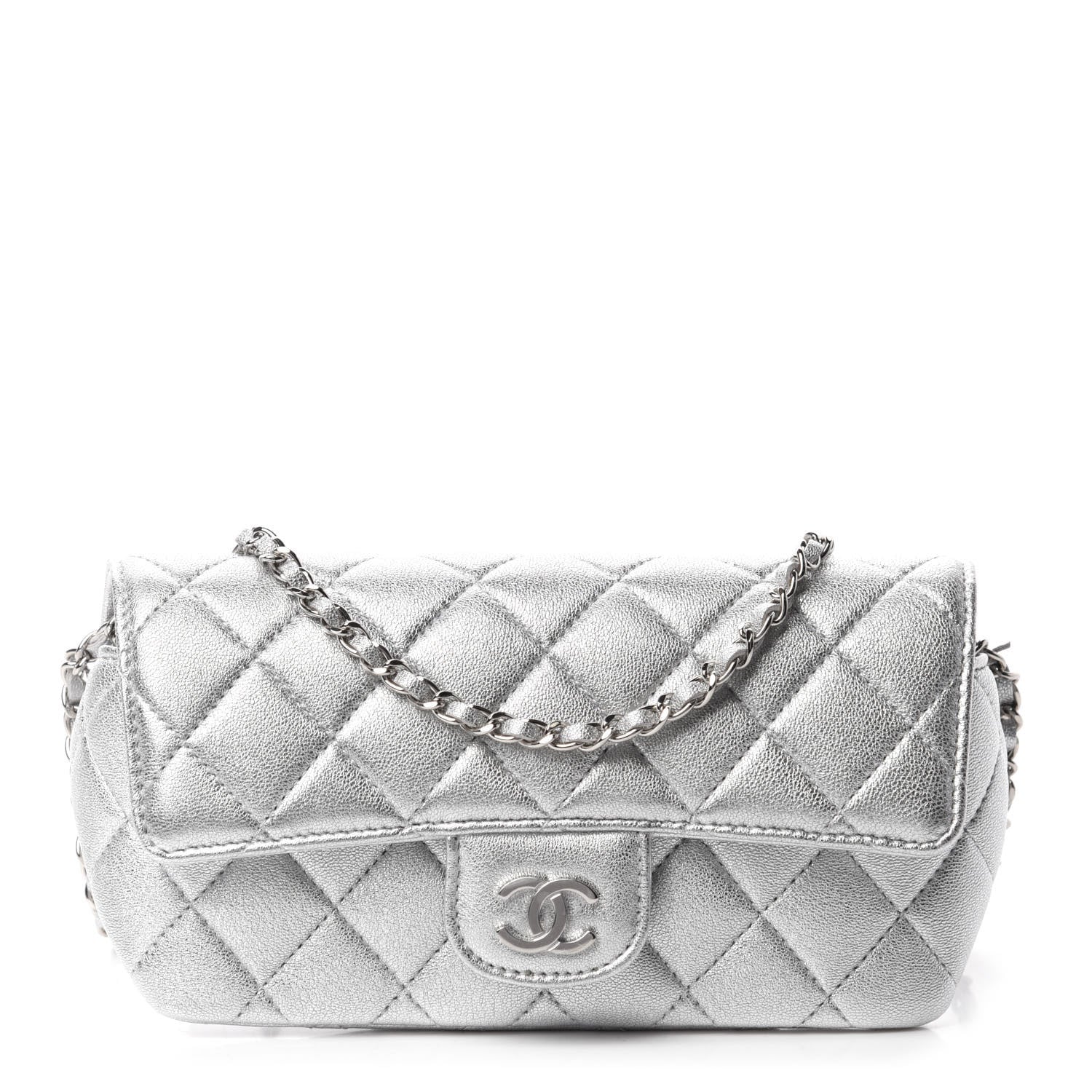 Chanel Metallic Lambskin Quilted Glasses Case With Chain Silver 1 of 11