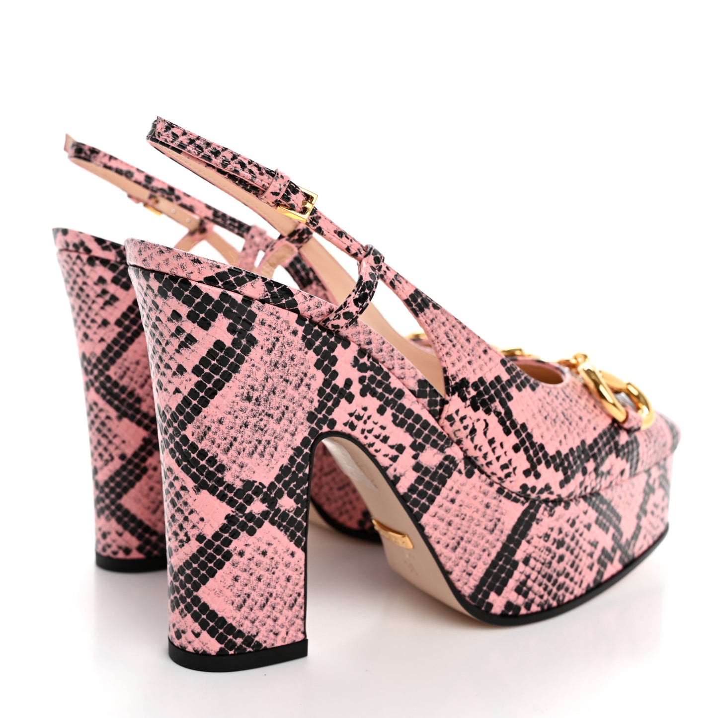 Calfskin Python Print Horsebit Platform 35/120mm Slingback Pumps 36 Wild Rose