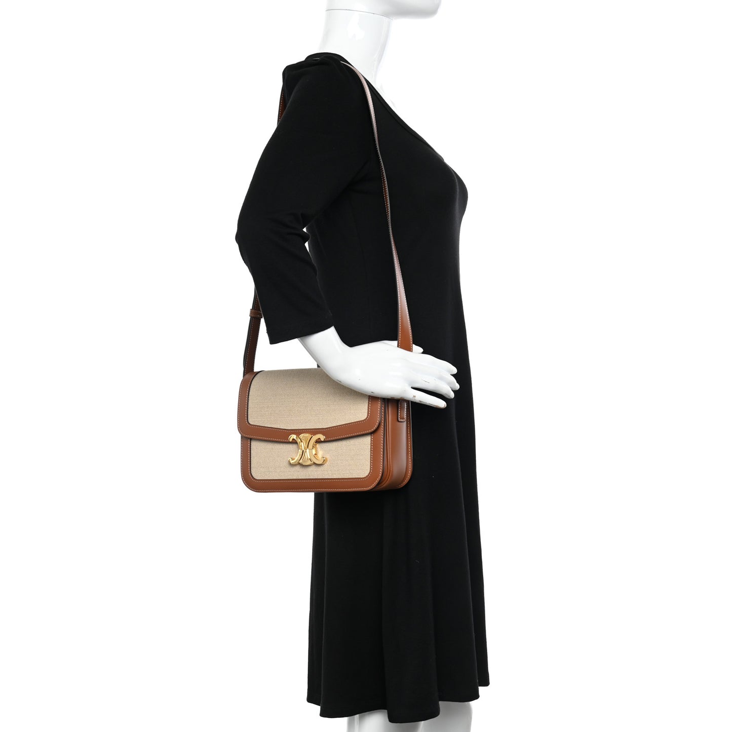 Textile Calfskin Classique Triomphe Bag Natural Tan