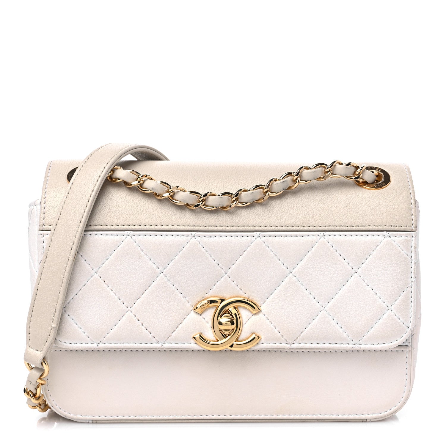 Chanel Lambskin Calfskin Quilted Shoulder Flap Bag Beige White 1 of 15