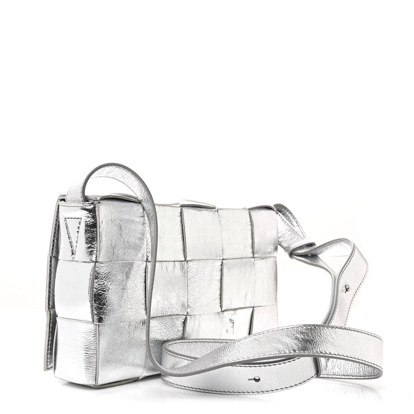 Metallic Lambskin Maxi Intrecciato Cassette Crossbody Bag Silver