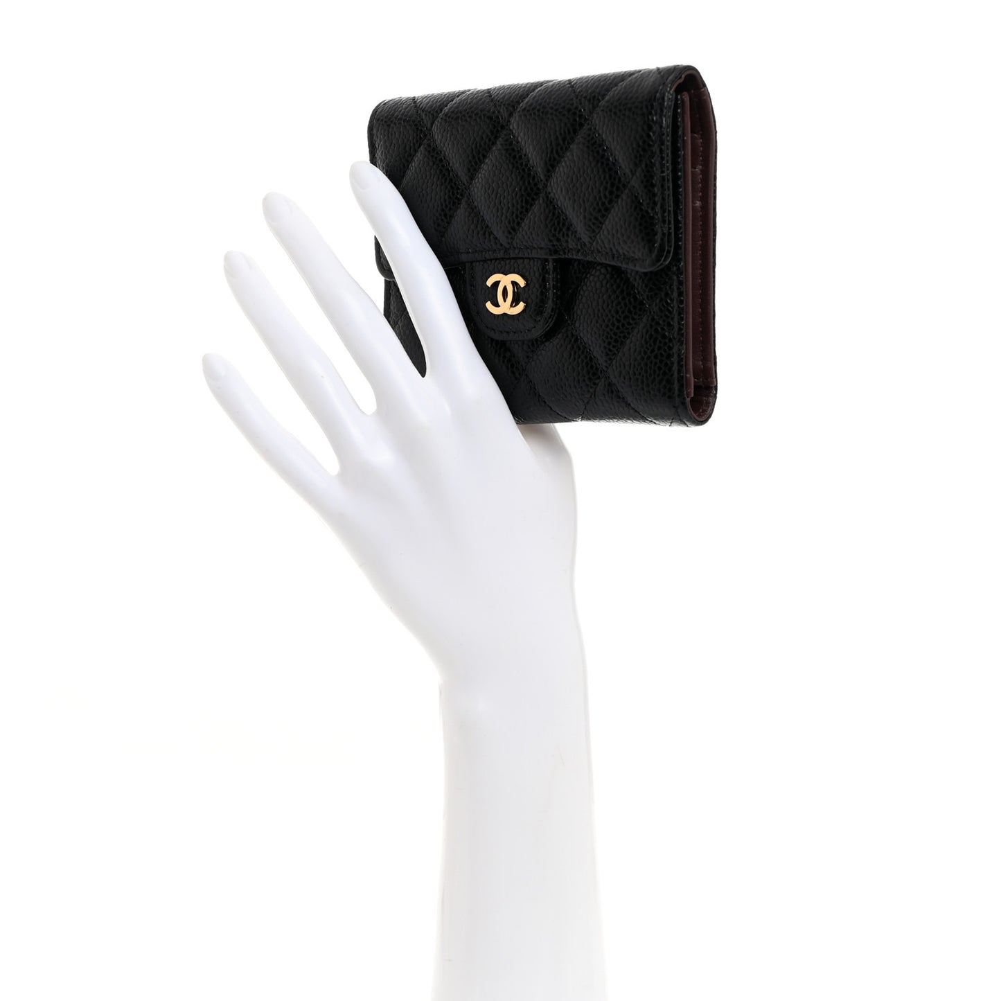 Caviar Quilted Compact Flap Wallet Black
