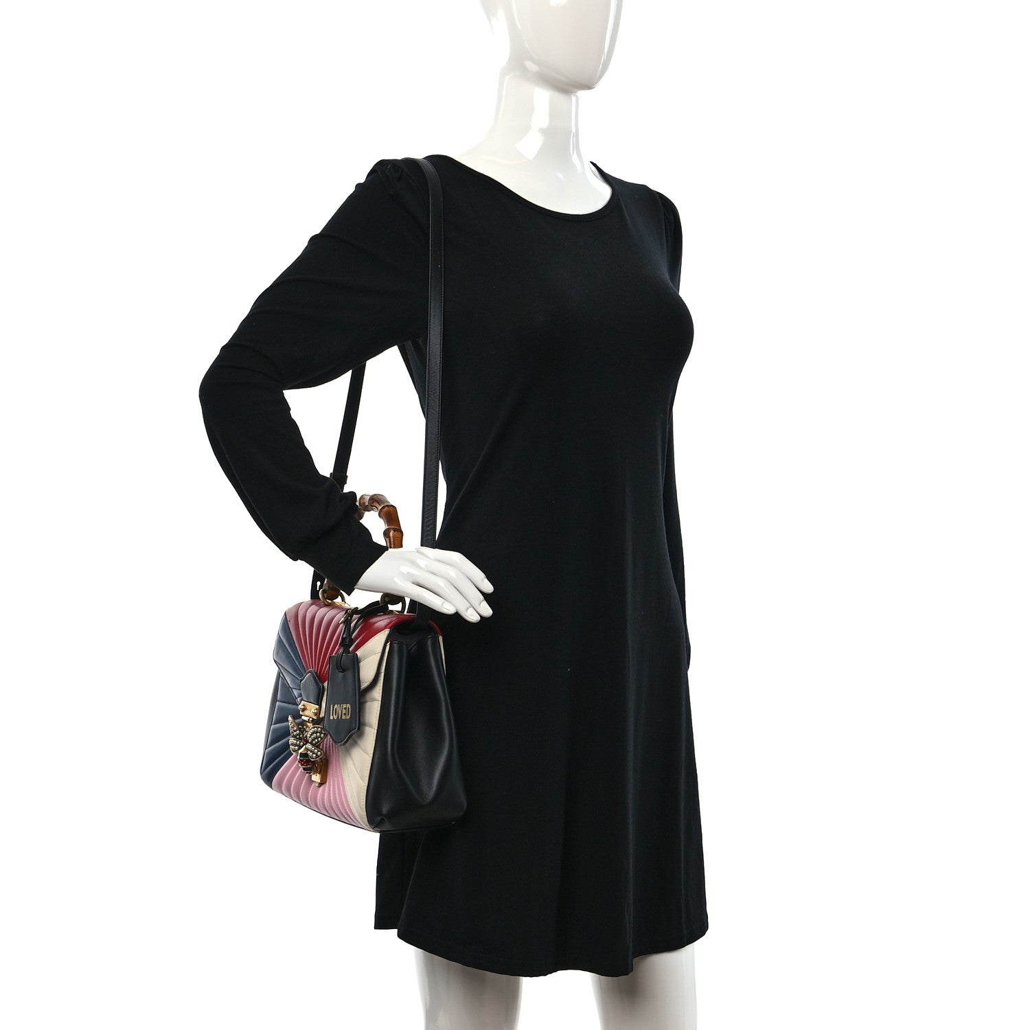 Gucci Calfskin Bamboo Trapuntata Queen Margaret Top Handle Bag Blue Agata Hibiscus Red Mystic White Sugar Pink 2 of 15