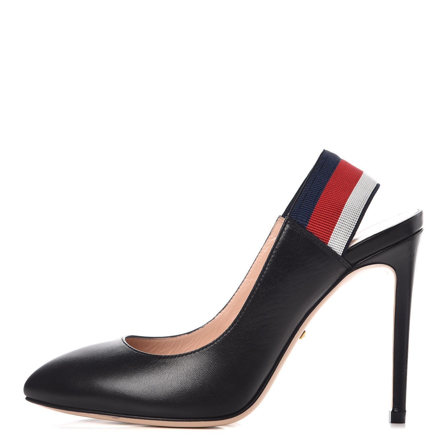 Gucci Malaga Kid Web Sylvie High Heel Slingback Pumps 37 Black 1 of 10