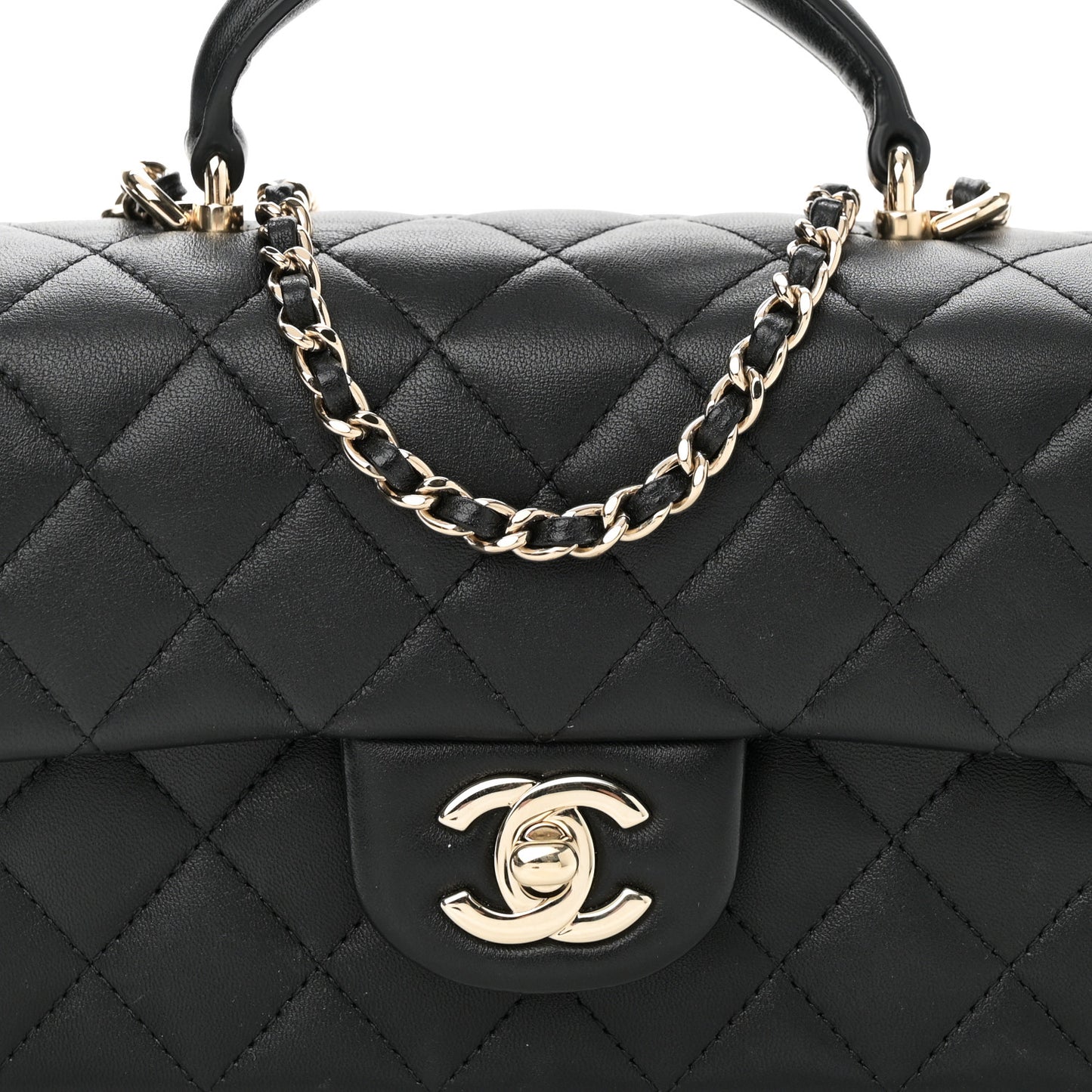 Lambskin Quilted Mini Top Handle Rectangular Flap Black