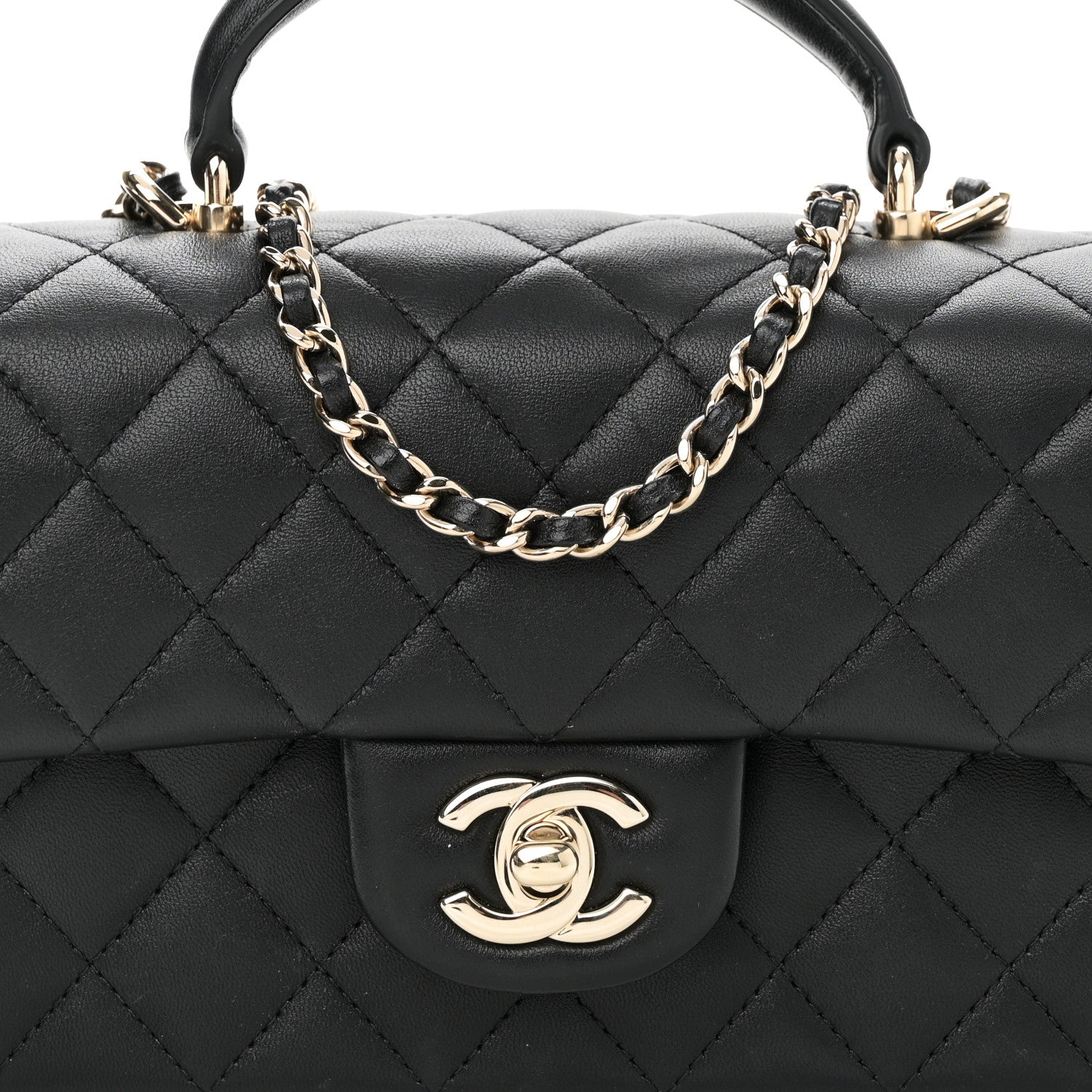 Chanel Lambskin Quilted Mini Top Handle Rectangular Flap Black 8 of 11