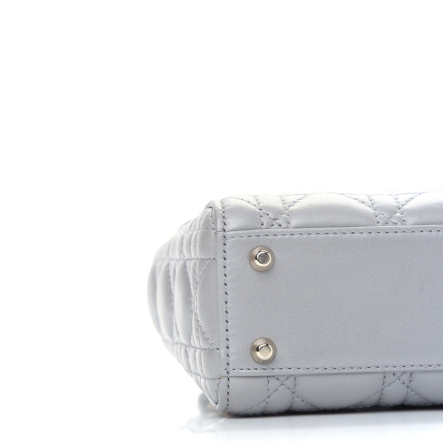 Metallic Lambskin Cannage Mini Lady Dior Grey