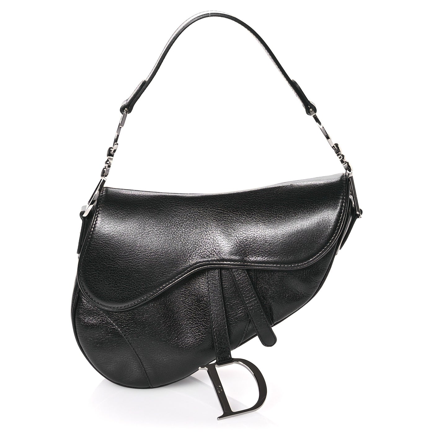Shiny Goatskin Saddle Bag Black