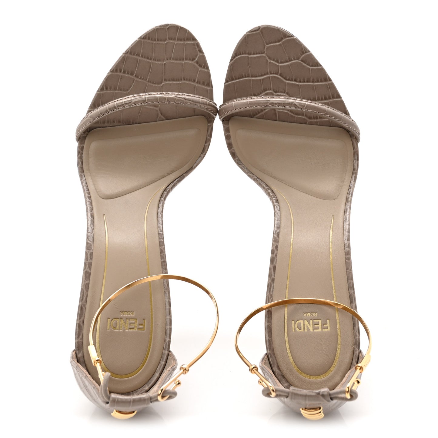 Calfskin Crocodile Embossed Filo 95mm Sandals 38 Taupe