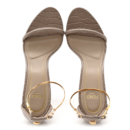 Fendi Calfskin Crocodile Embossed Filo 95mm Sandals 38 Taupe 5 of 8
