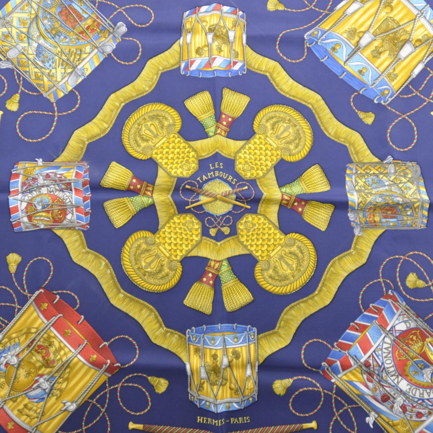 Hermes Silk Les Tambours Scarf 90 Bleu 1 of 7