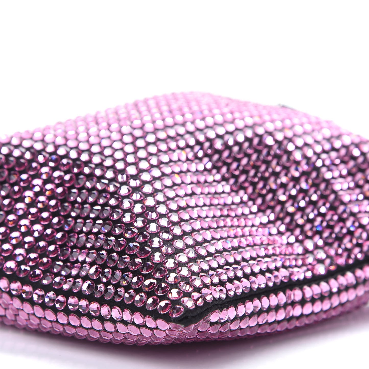 Satin Crystal Metal Triangle Logo Chain Crossbody Handbag Rosa