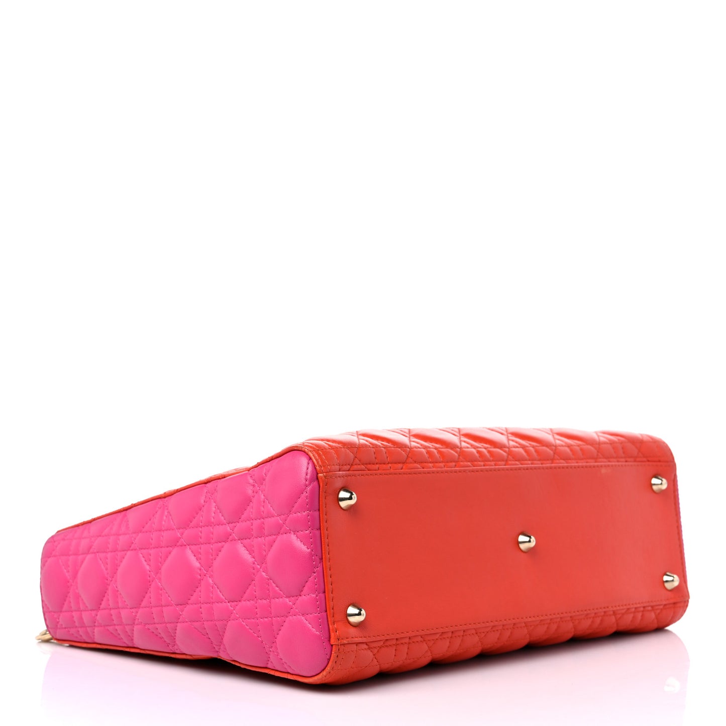 Lambskin Cannage Large Bi-Color Lady Dior Orange Fuchsia