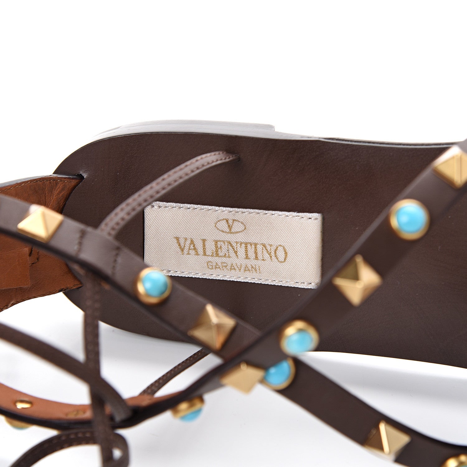 Valentino Garavani Calfskin Rockstud Rolling Gladiator Sandals 35.5 Cacao 7 of 8