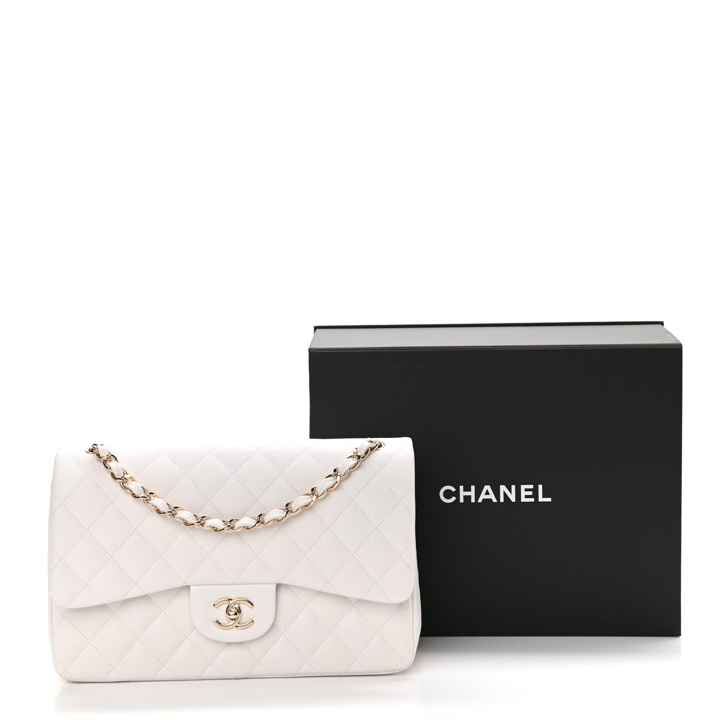 Caviar Quilted Jumbo Double Flap White