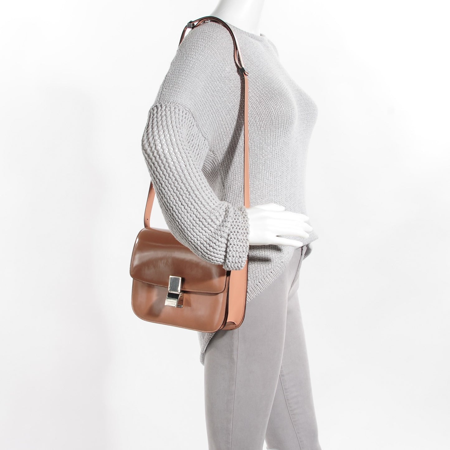 Spazzolato Calfskin Classic Box Medium Flap Bag Nude