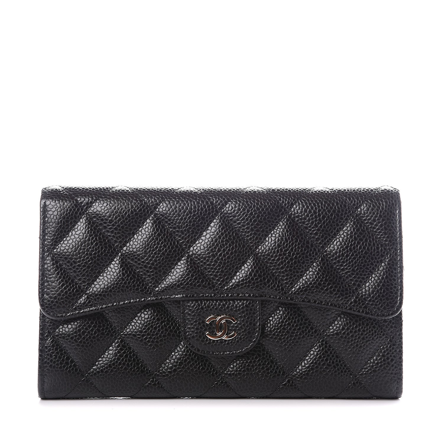 Caviar Quilted Large Flap Wallet Black