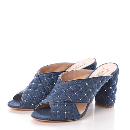 Valentino Garavani Denim Rockstud Spike Crisscross 90mm Slide Sandals 41 Light Denim 3 of 8
