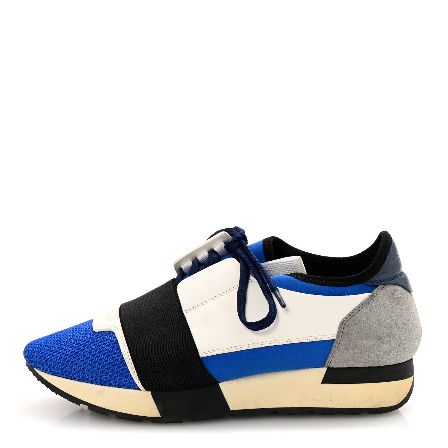 Balenciaga Mesh Neoprene Calfskin Suede Womens Race Runner Sneakers 37 Bleu Saphir White Black 1 of 10