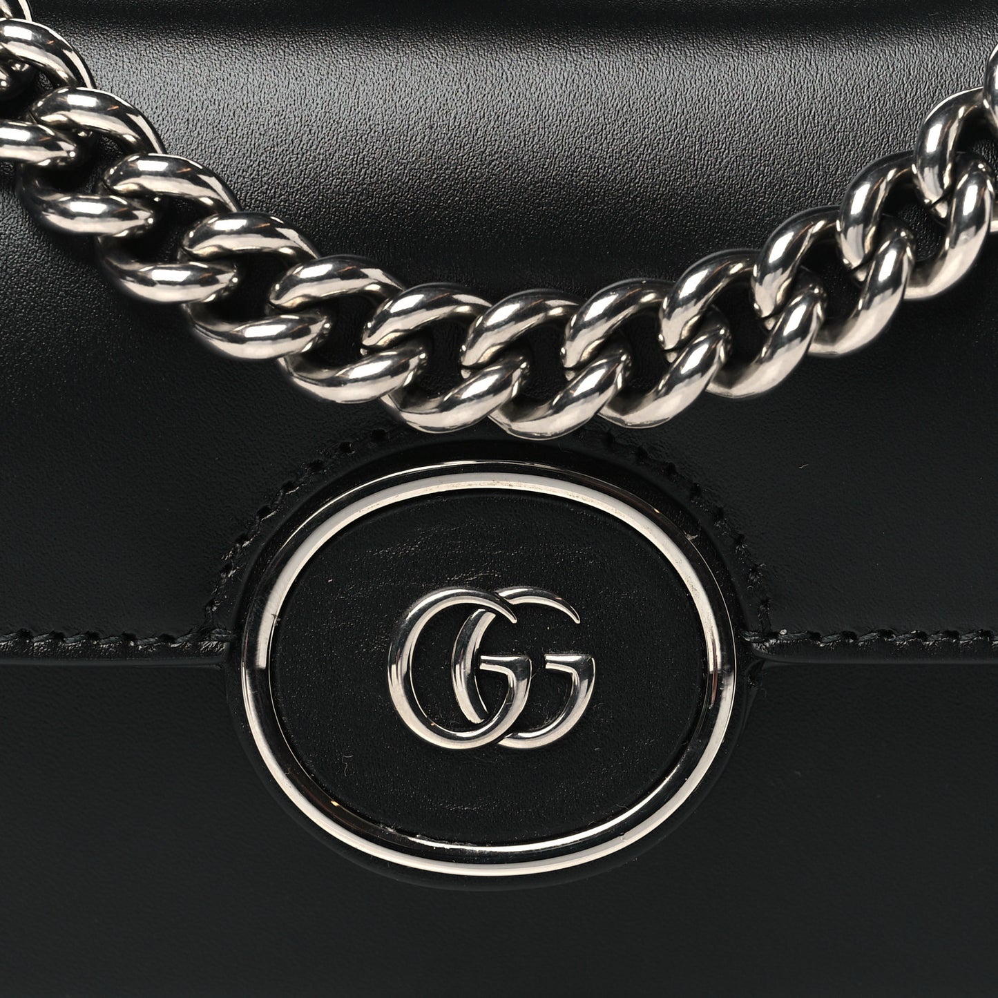 Senna Calfskin Petite GG Top Handle Shoulder Bag Black