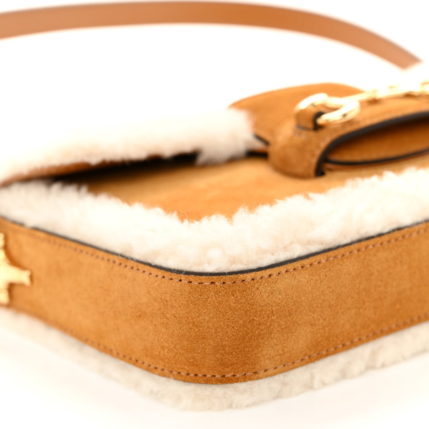 Suede Shearling Horsebit Mini 1955 Shoulder Bag Honey Beige Milk
