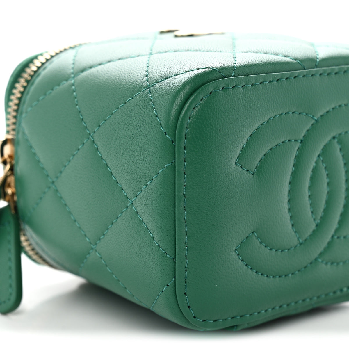 Chanel Lambskin Quilted Top Handle Mini Vanity Case With Chain Green 9 of 12
