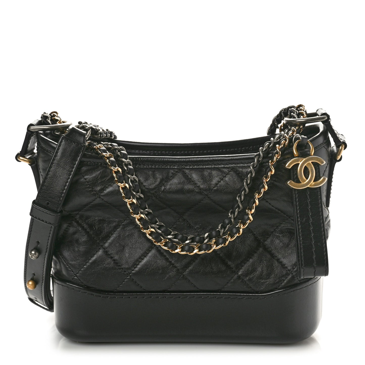 Aged Calfskin Quilted Small Gabrielle Hobo Black