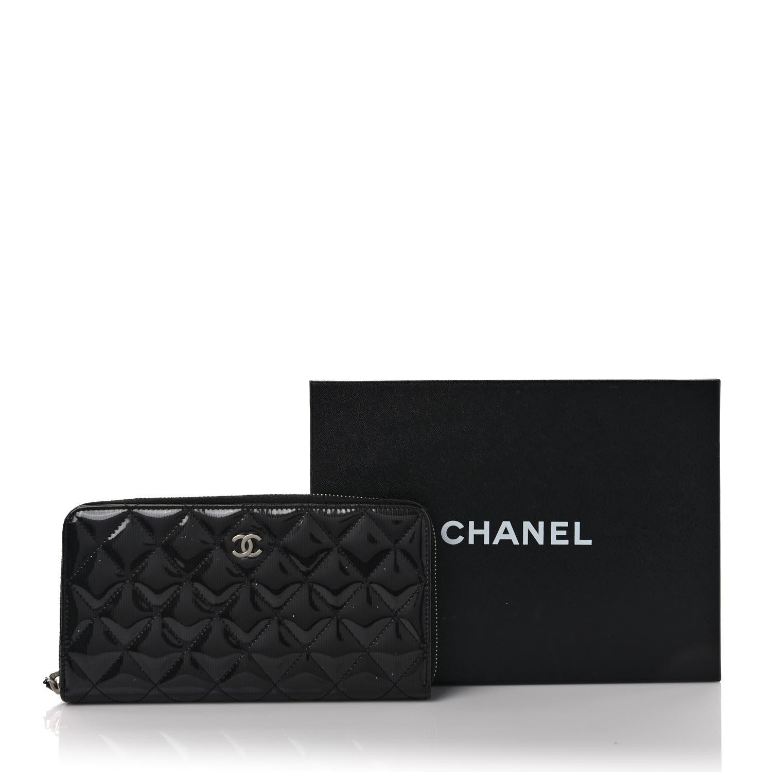 Chanel Striated Patent Zip Around Wallet Black 9 of 9