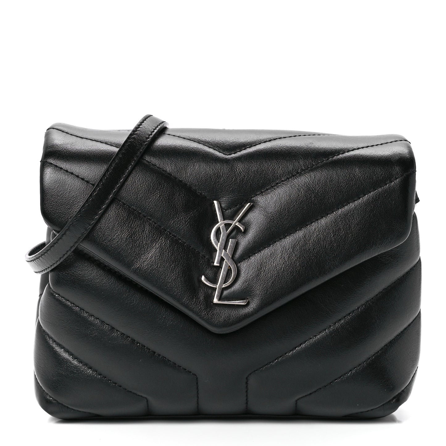 Calfskin Y Quilted Monogram Toy Loulou Crossbody Bag Black