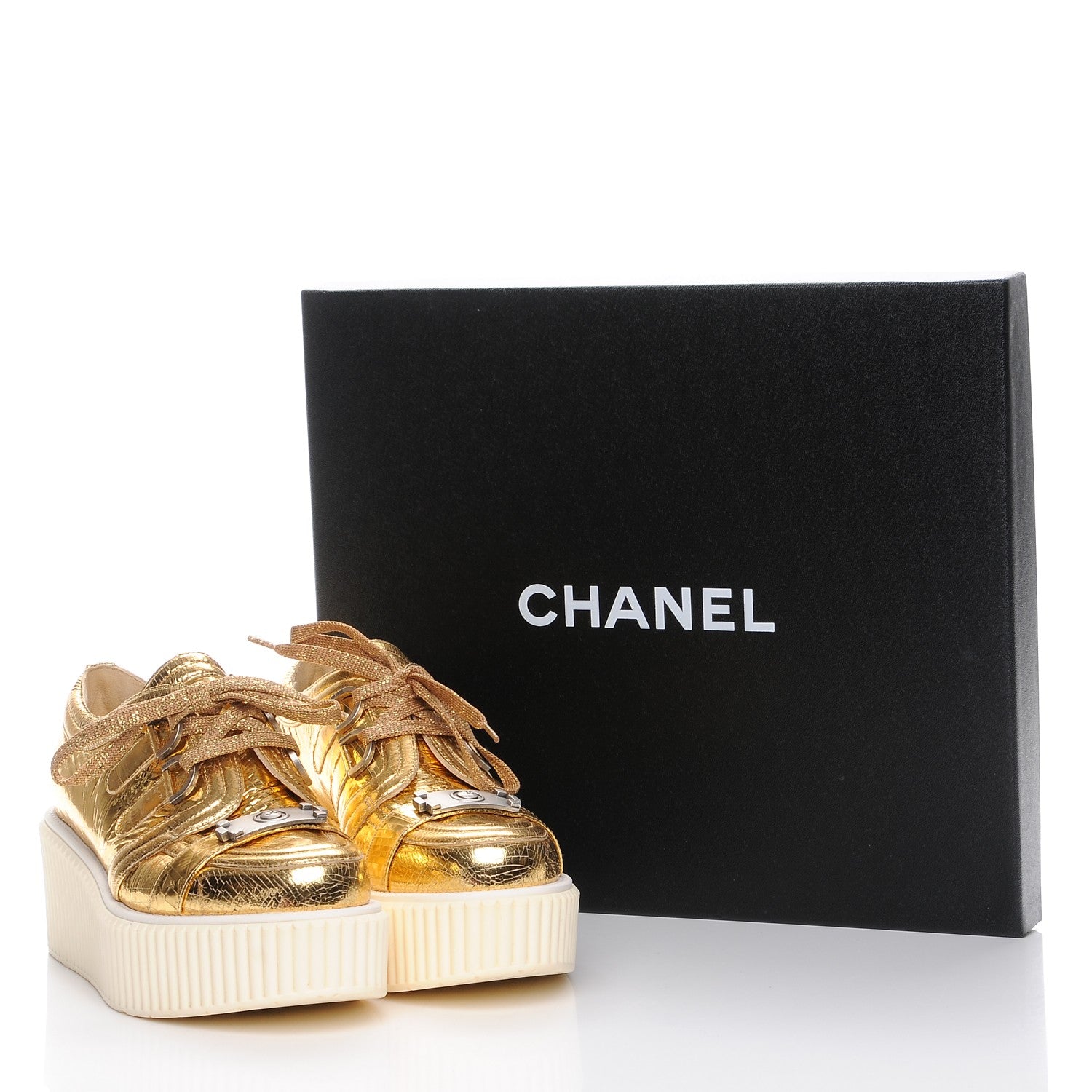 Chanel Lame Creeper Sneakers 38 Gold 9 of 9
