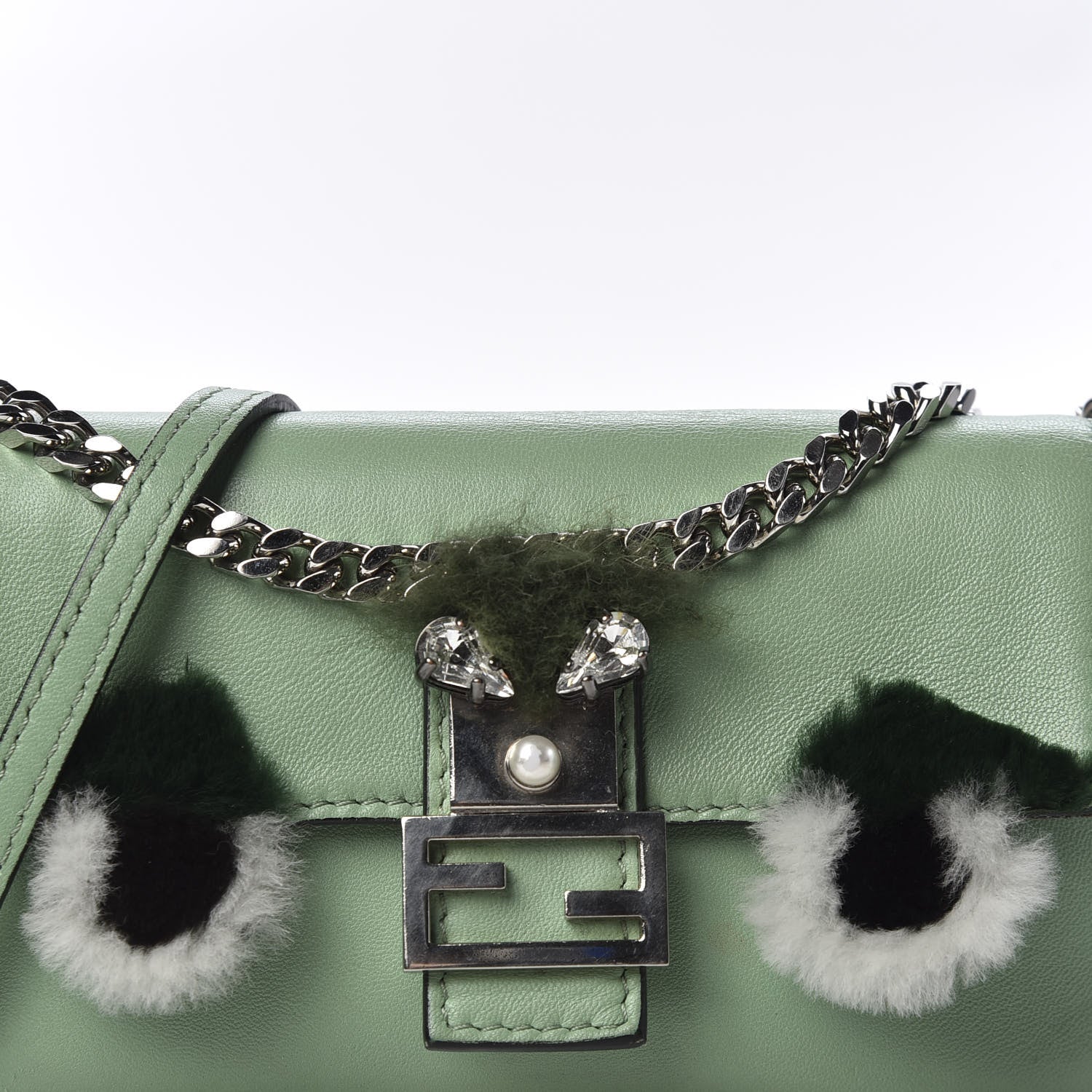 Fendi Nappa Rabbit Fox Fur Micro Buggie Baguette Verde Acqua 9 of 9