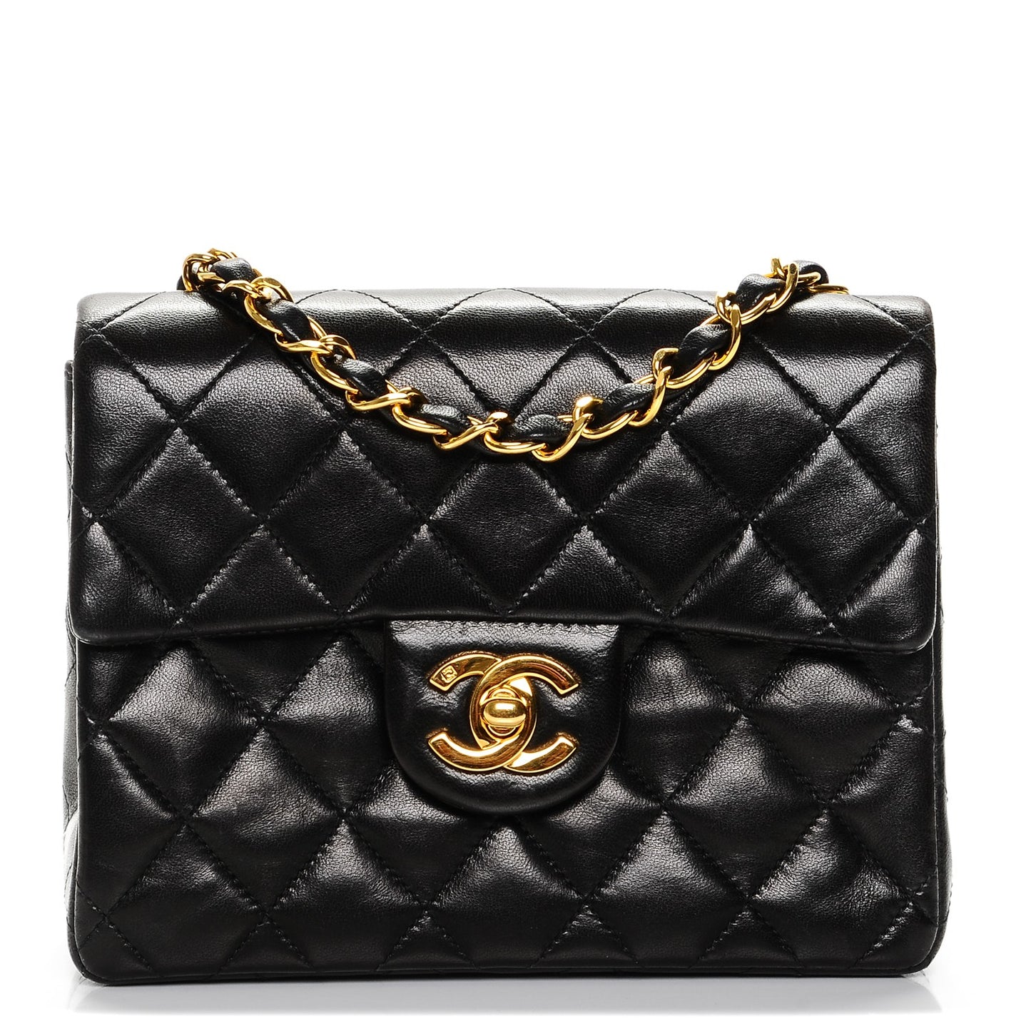 Lambskin Quilted Mini Square Flap Black