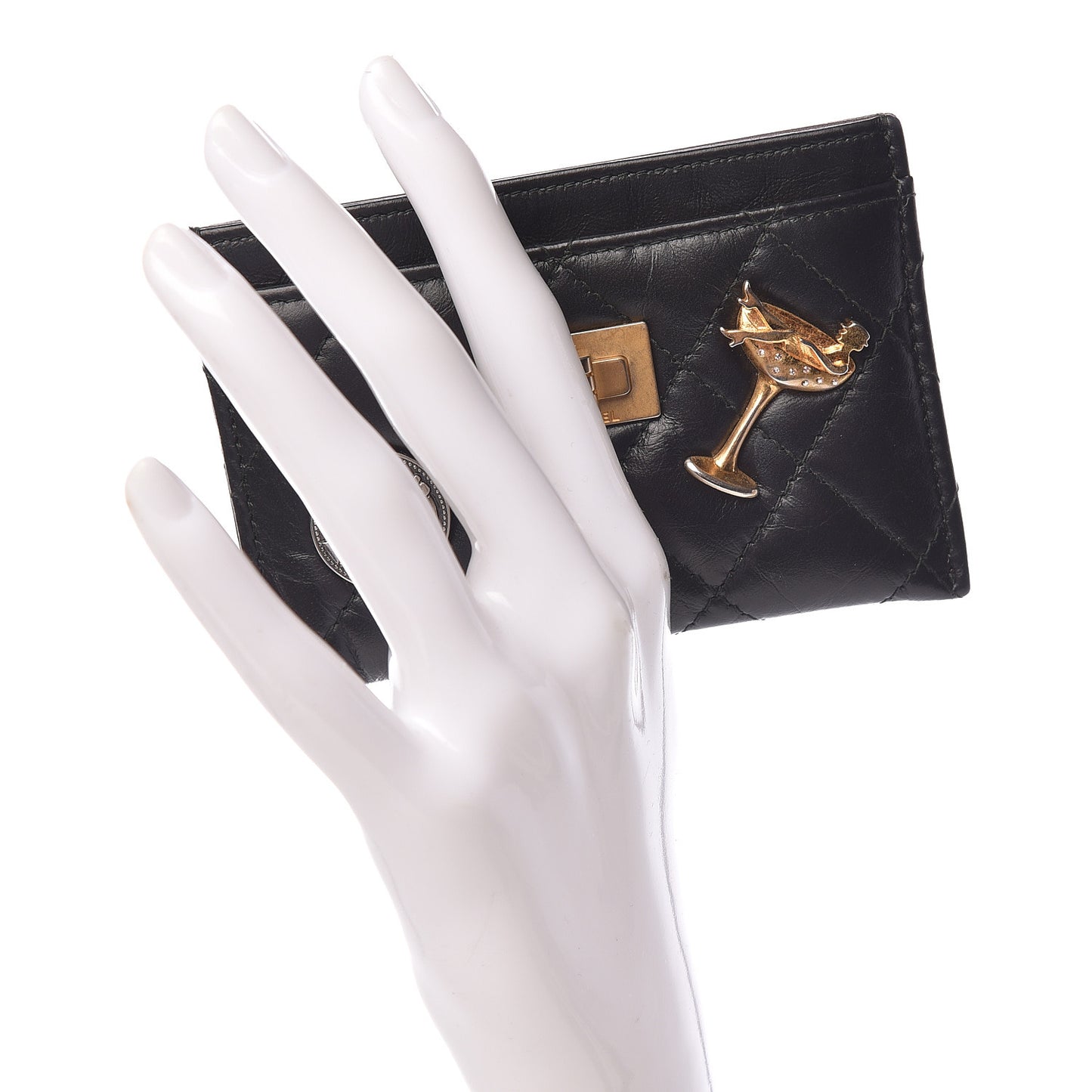 Aged Calfskin Quilted Lucky Charms Reissue Card Holder Black