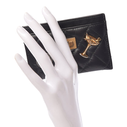 Chanel Aged Calfskin Quilted Lucky Charms Reissue Card Holder Black 2 of 11