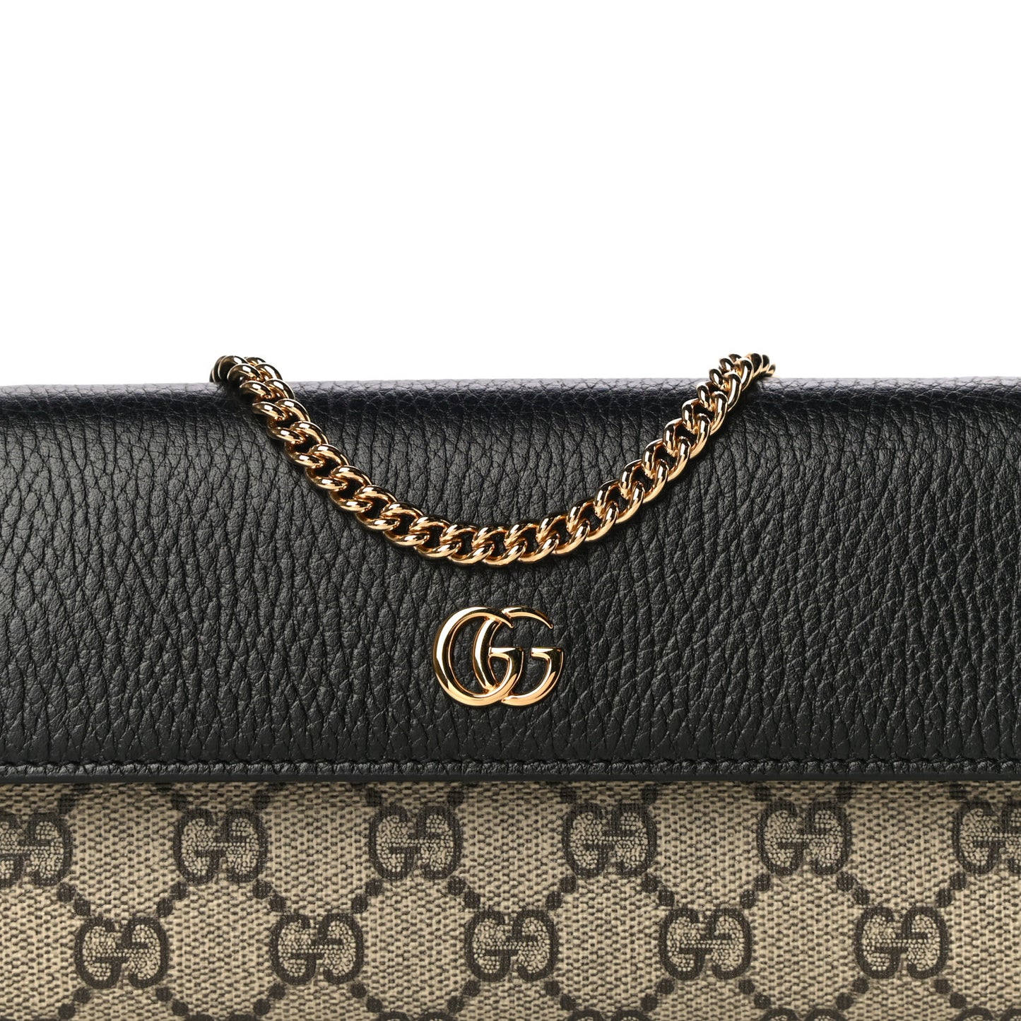 Dollar Calfskin GG Supreme Monogram Petite GG Marmont Wallet Chain Bag Black Beige Ebony