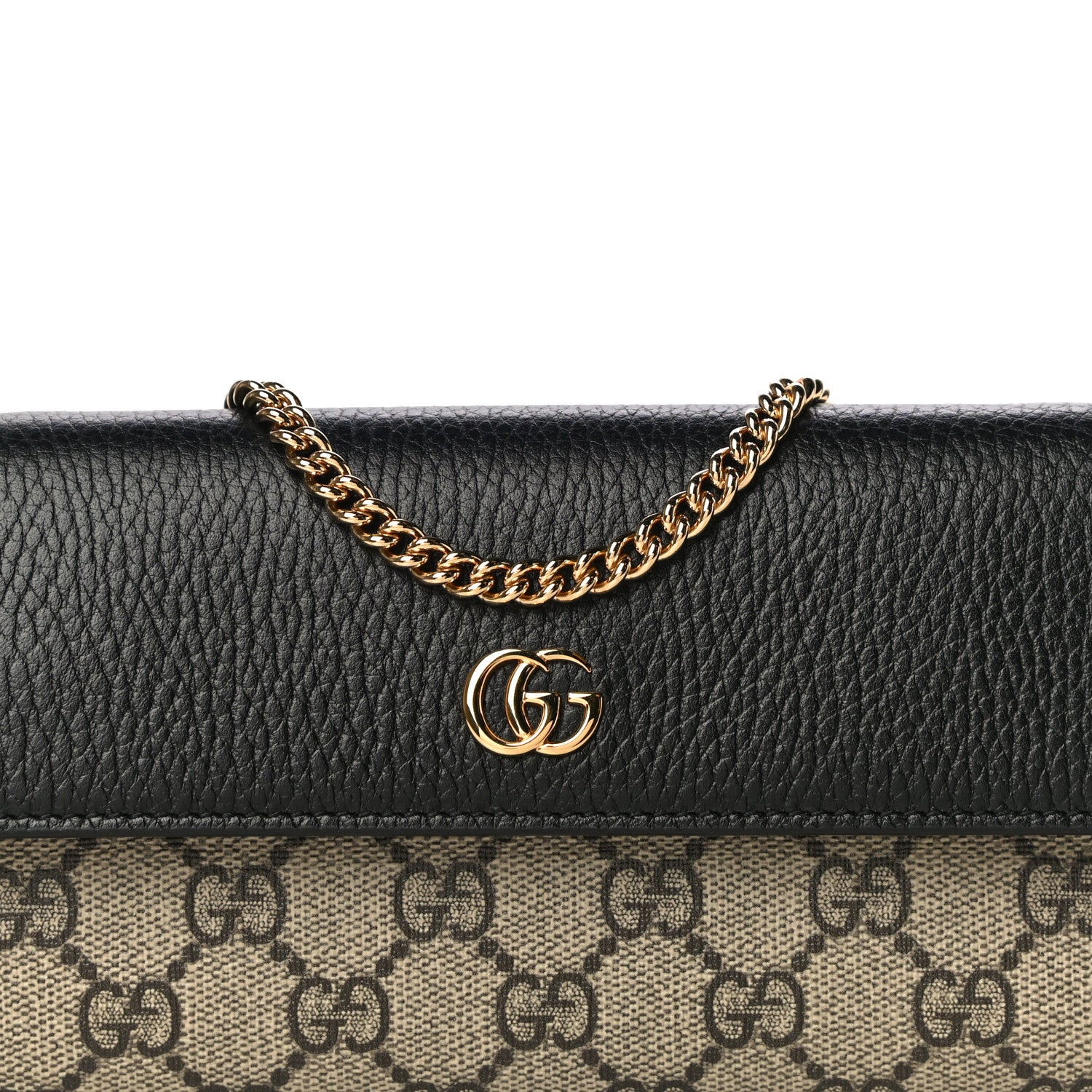 Gucci Dollar Calfskin GG Supreme Monogram Petite GG Marmont Wallet Chain Bag Black Beige Ebony 6 of 9
