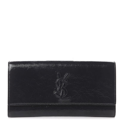 Saint Laurent Textured Patent Monogram Small Belle De Jour Clutch Navy 1 of 5