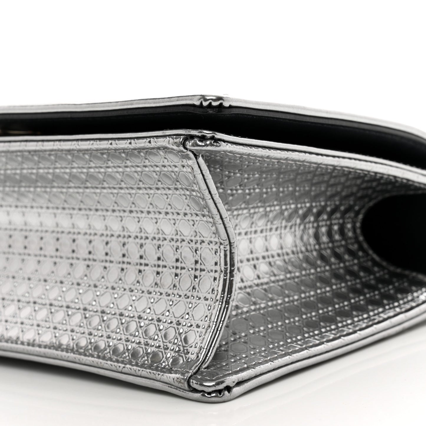Metallic Patent Micro-Cannage Small Diorama Flap Bag Silver