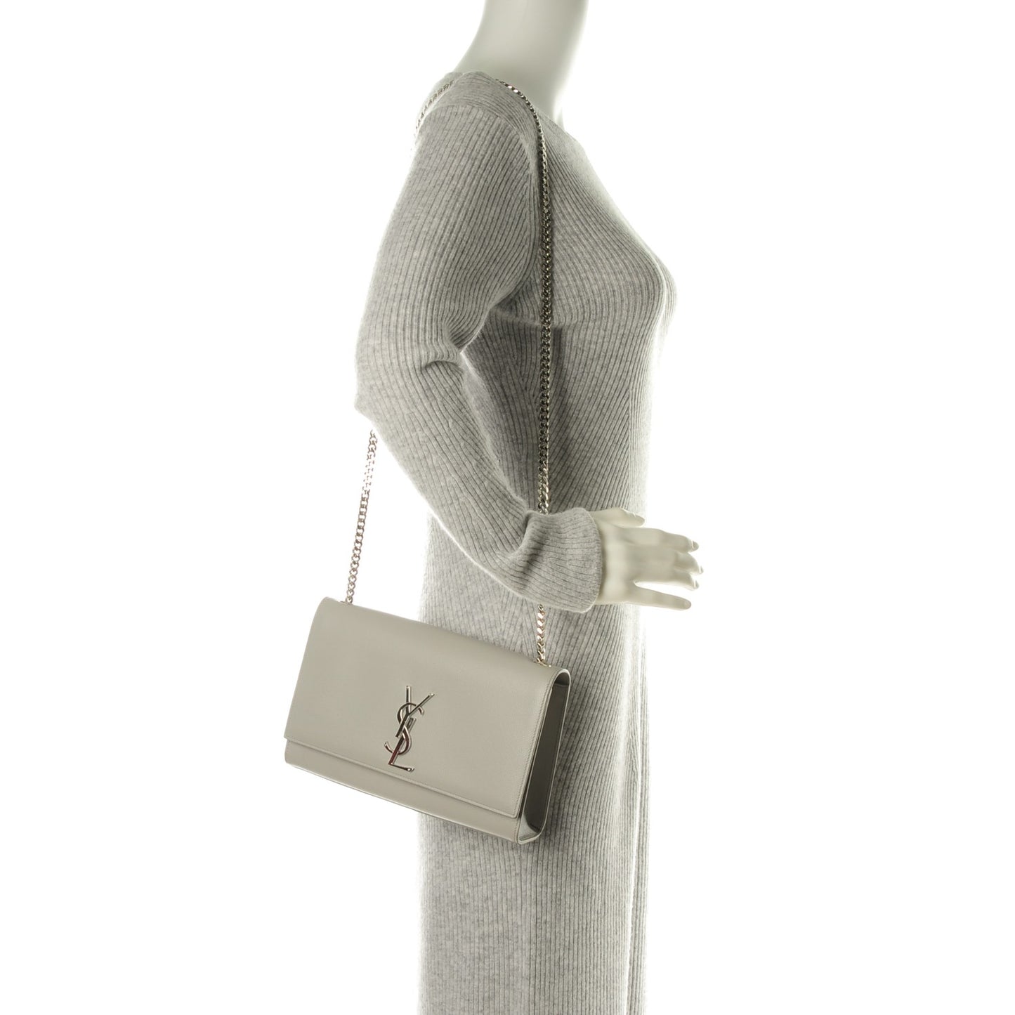 Grain De Poudre Medium Classic Monogram Kate Satchel Light Gray