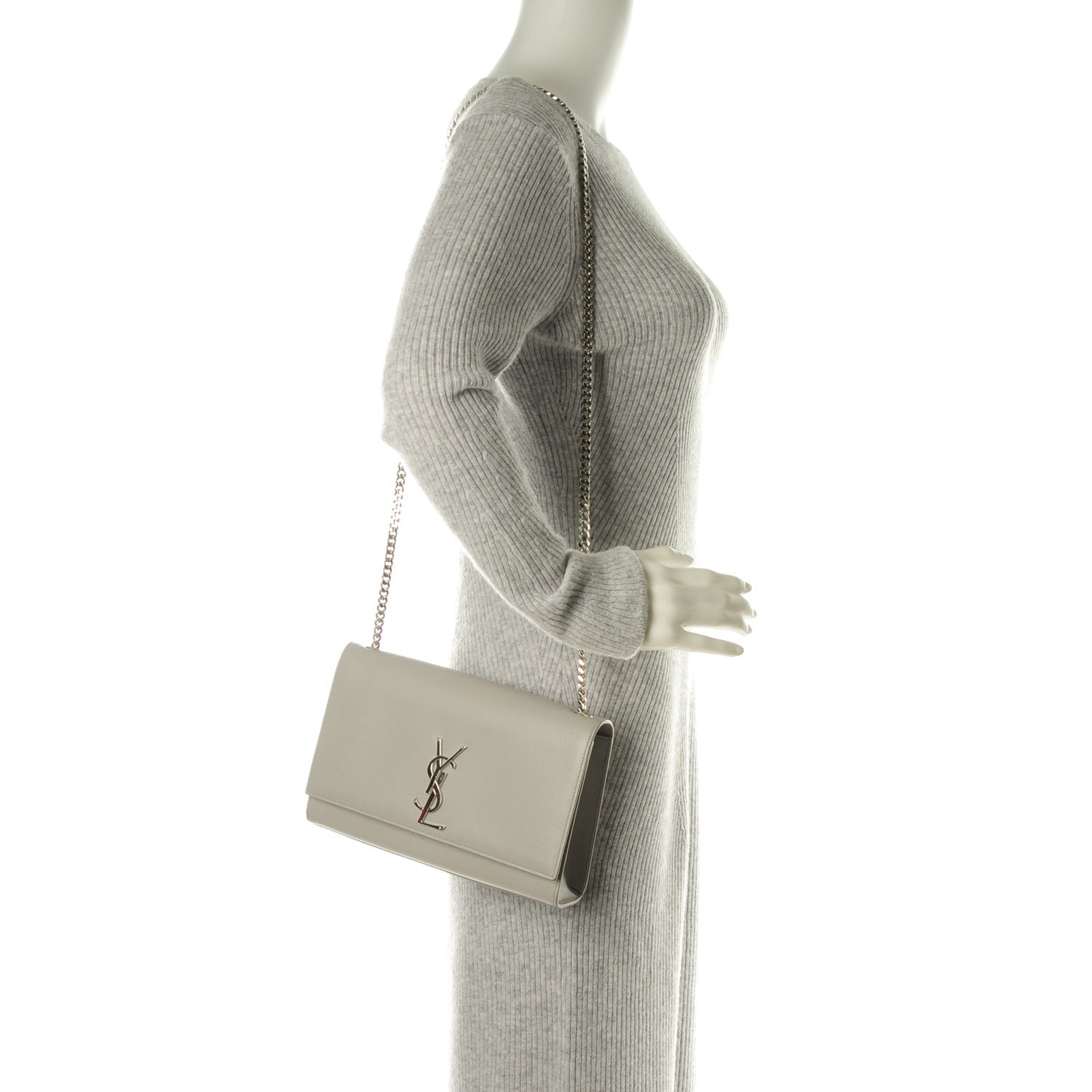 Saint Laurent Grain De Poudre Medium Classic Monogram Kate Satchel Light Gray 2 of 7