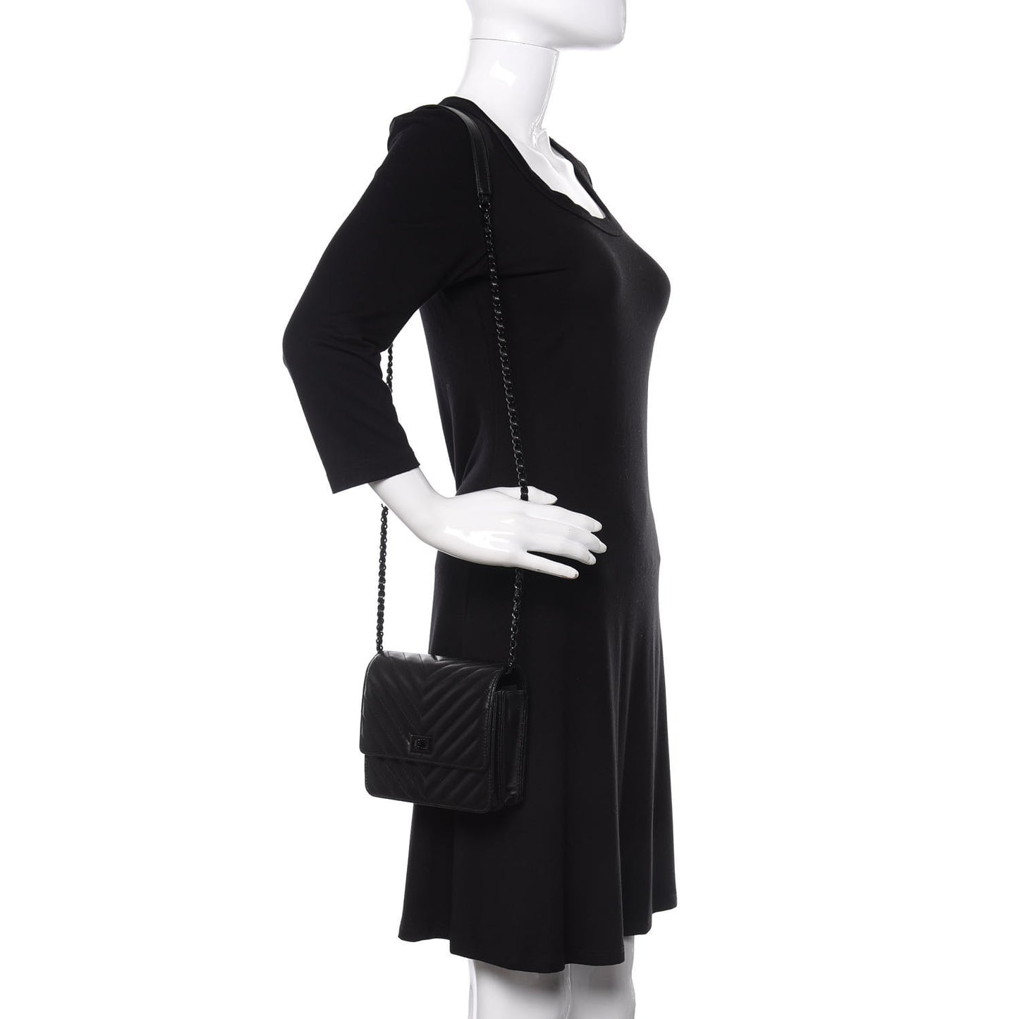 Aged Calfskin Chevron Quilted Reissue 2.55 Square Wallet On Chain WOC So Black