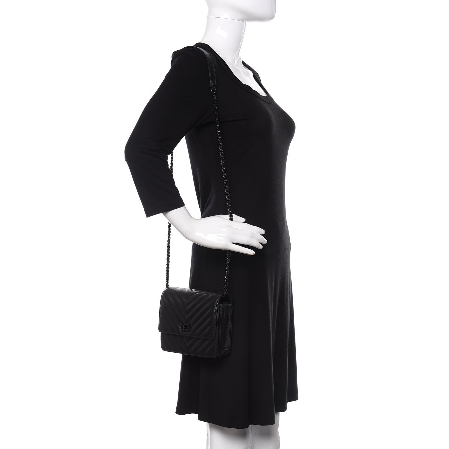 Chanel Aged Calfskin Chevron Quilted Reissue 2.55 Square Wallet On Chain WOC So Black 2 of 11