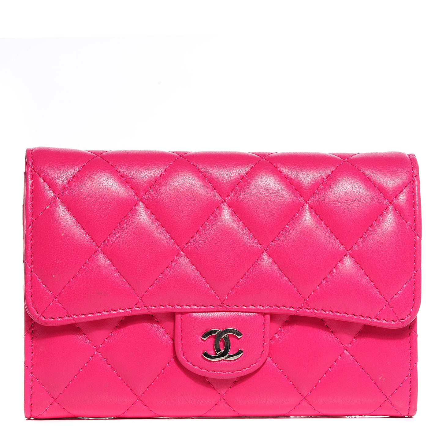 Lambskin Quilted Small Flap Wallet Dark Pink