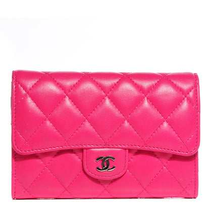 Chanel Lambskin Quilted Small Flap Wallet Dark Pink 1 of 10
