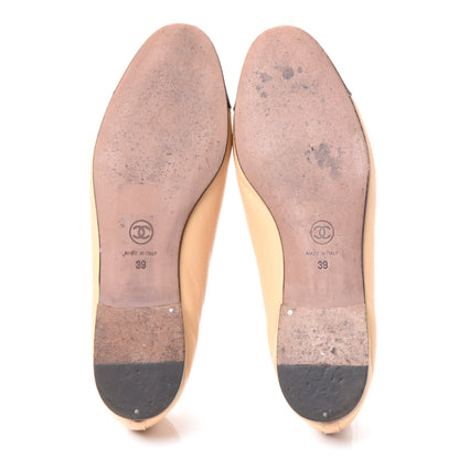 Chanel Lambskin Cap Toe CC Ballerina Flats 39 Beige Black 5 of 9