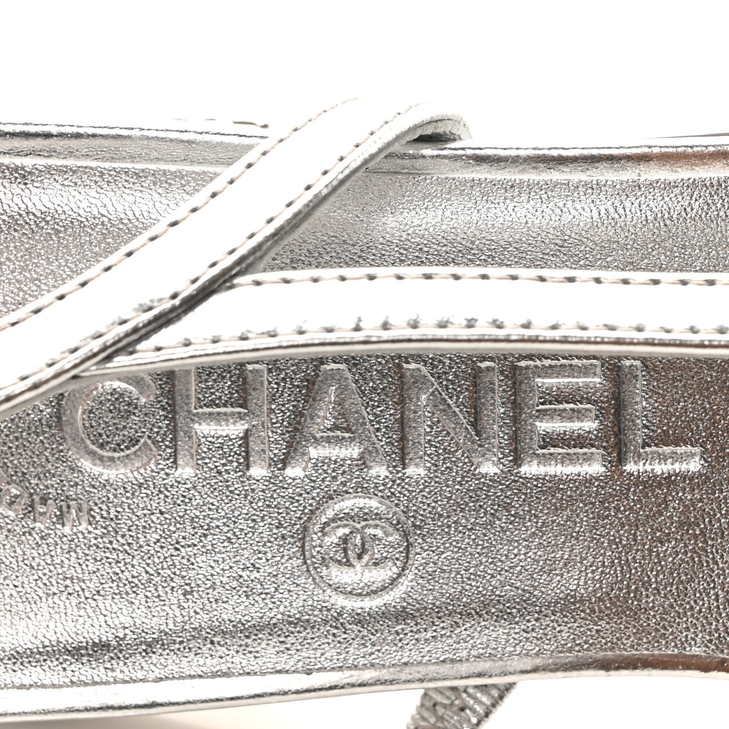 Chanel Metallic Lambskin Grosgrain Cap Toe CC Slingback Flats 36 Black Silver 8 of 8