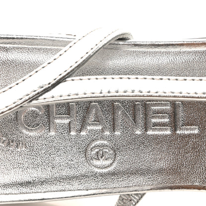 Chanel Metallic Lambskin Grosgrain Cap Toe CC Slingback Flats 36 Black Silver 8 of 8