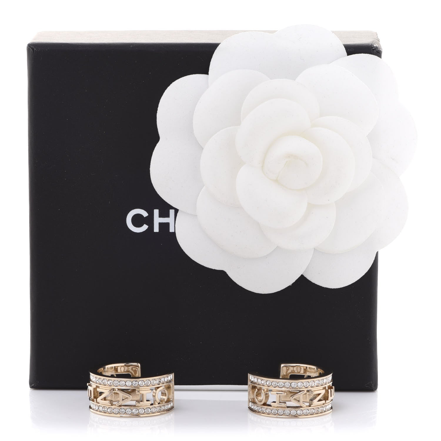 Chanel Metal Crystal Bow-tiful CC Hoop Earrings Gold 5 of 5