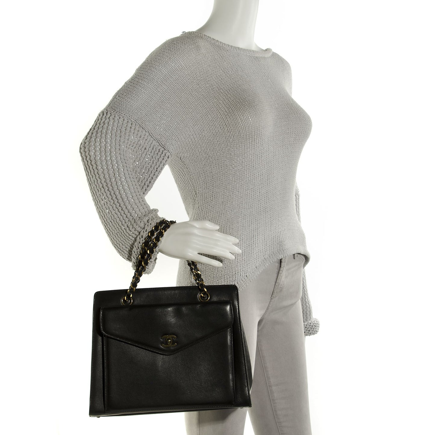 Calfskin Flap Shoulder Bag Black