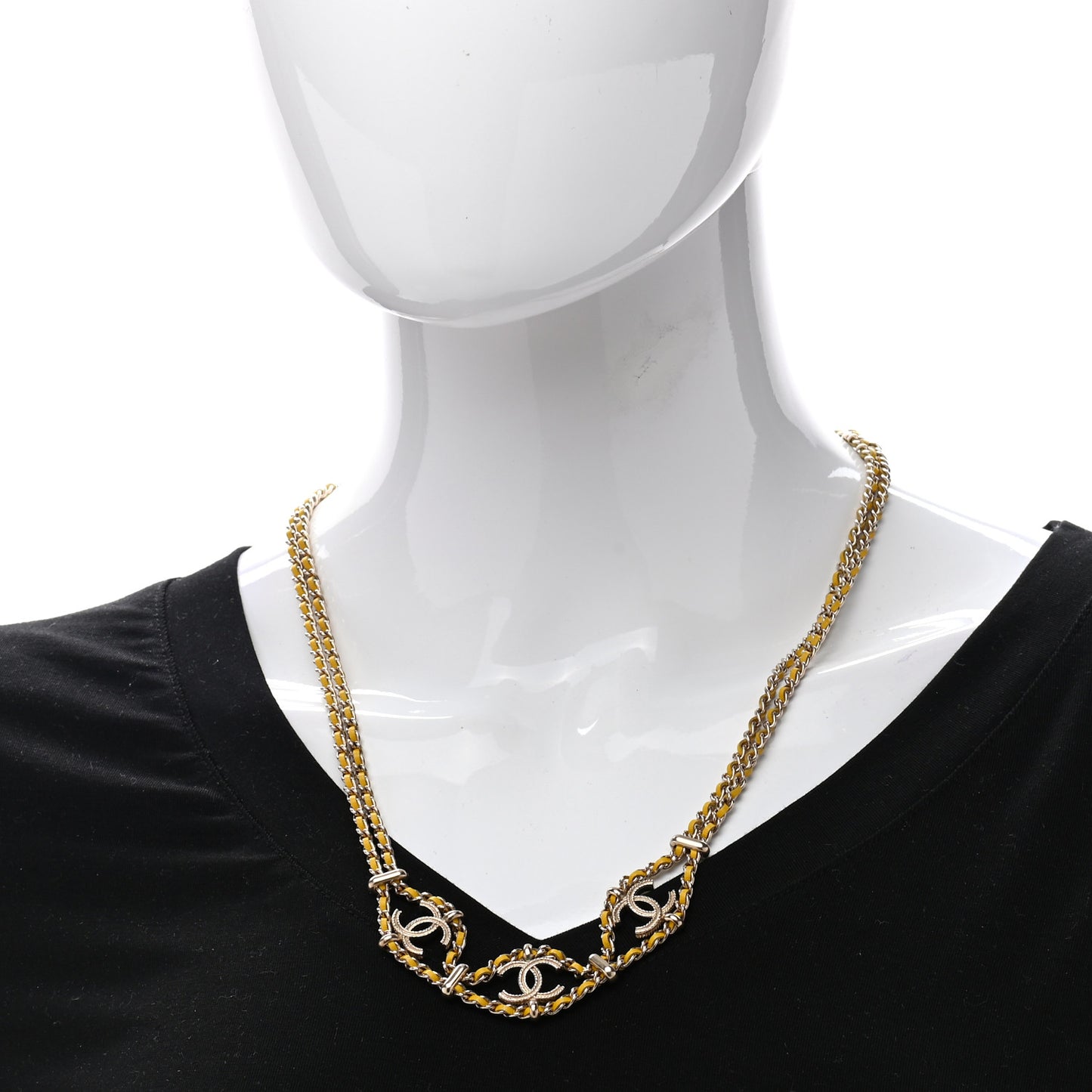Metal Lambskin CC Chain Link Necklace Yellow Gold